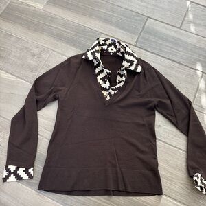 Brown and cream collared sweater Tory Burch